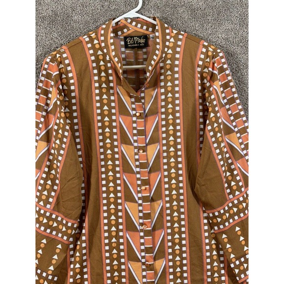 Bob Mackie Top Womens 1X Brown Orange Wearable Art Button-Up Padded Blouse - Picture 3 of 10